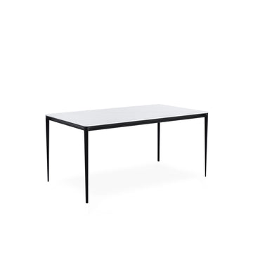 Mesa Arya 140 cm com tampo cerâmico branco e base preta