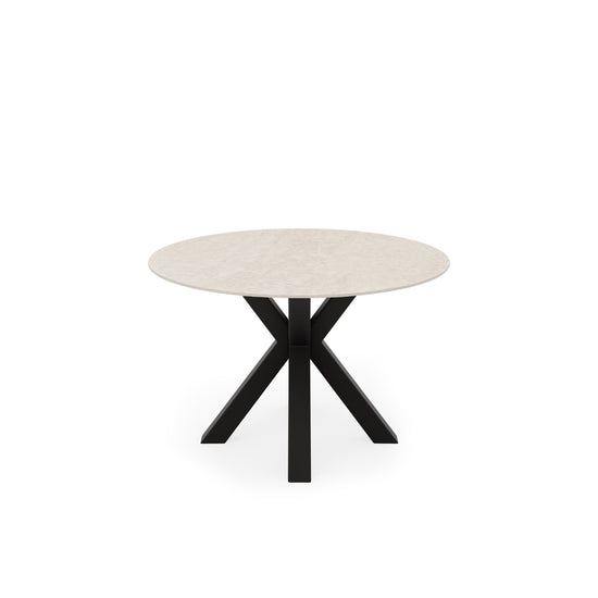 Mesa redonda Fiorella 100 cm travertino com base preta