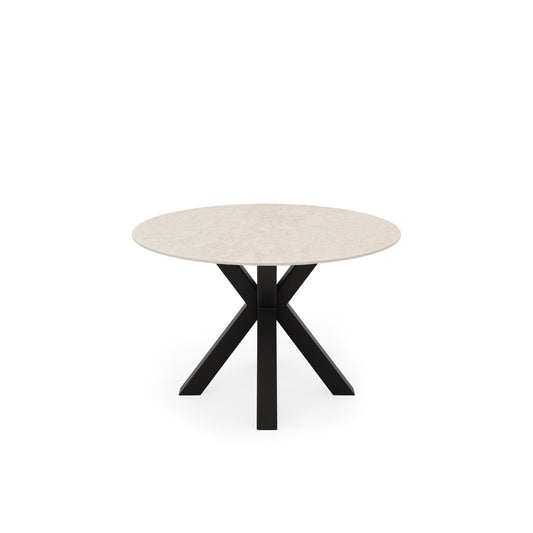 Mesa redonda Fiorella 100 cm travertino com base preta