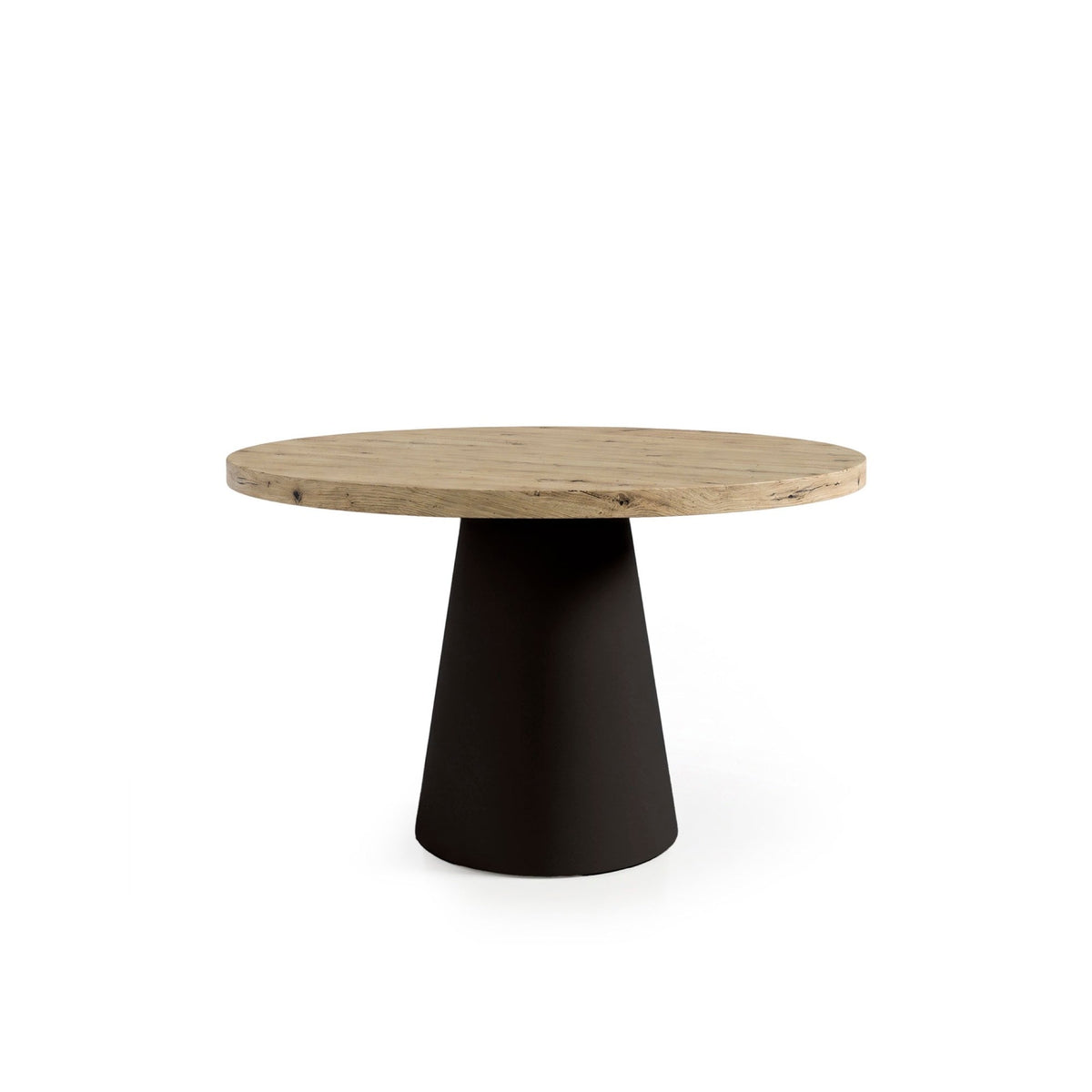 Mesa redonda Holly 120 cm com tampo efeito madeira e base preta