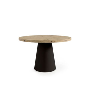 Mesa redonda Holly 120 cm com tampo efeito madeira e base preta