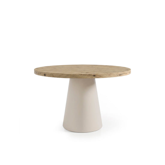 Mesa redonda Holly 120 cm com tampo efeito madeira e base bege