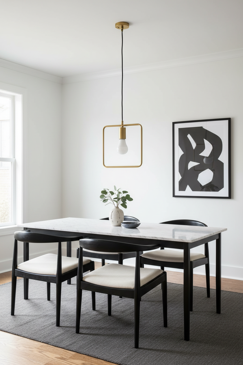 Candeeiro Suspenso HEDRA em latão dourado em ambiente contemporâneo — frame quadrado sobre mesa de mármore com luz quente