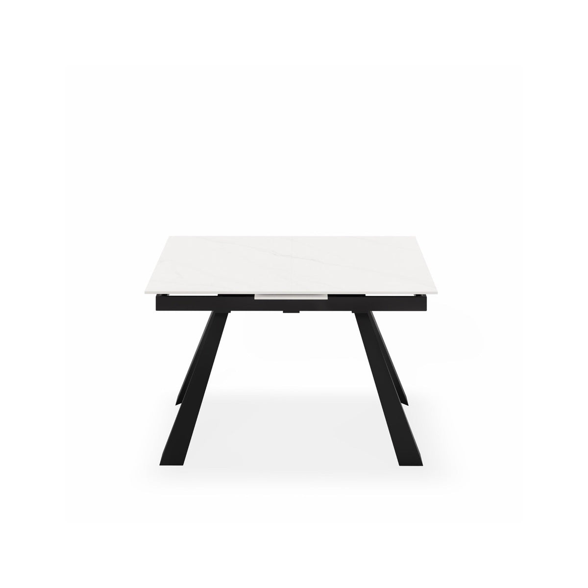 Mesa extensível Judy 160 cm com tampo em porcelana e pés metálicos pretos