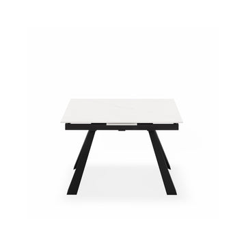 Mesa extensível Judy 160 cm com tampo em porcelana e pés metálicos pretos