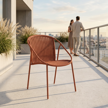 Kristen terracota com vista frontal em terraço contemporâneo, 1:1