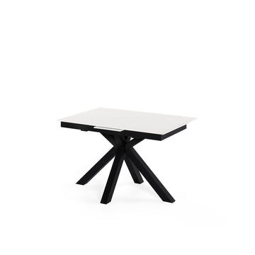 Mesa extensível Lori 140 cm com tampo em porcelana e pés metálicos em X