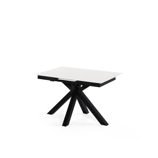 Mesa extensível Lori 160 cm com tampo em porcelana e pés metálicos em X