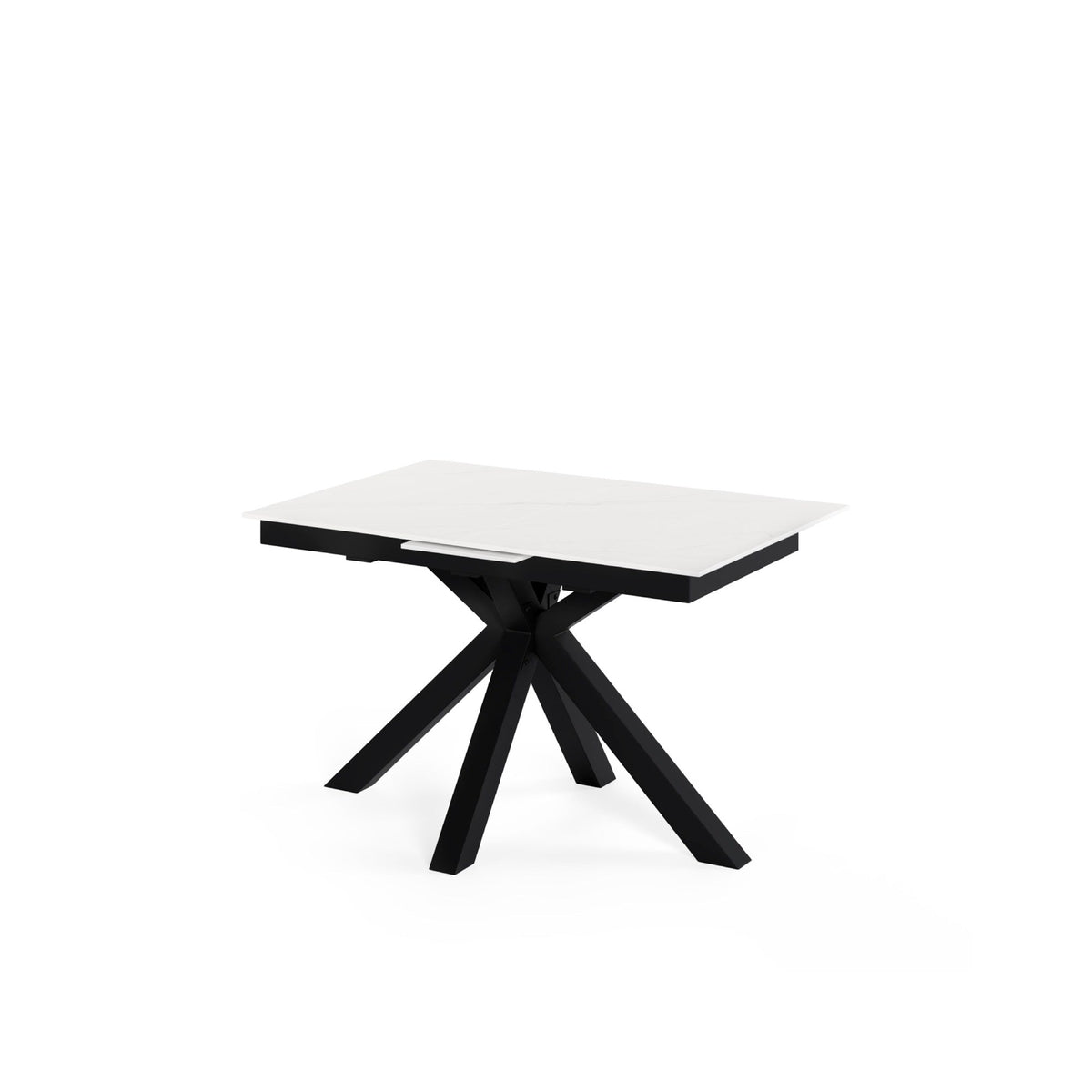 Mesa extensível Lori 160 cm com tampo em porcelana e pés metálicos em X