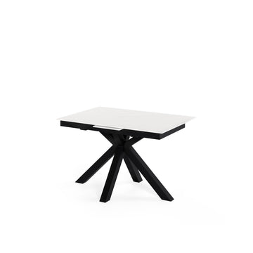 Mesa extensível Lori 160 cm com tampo em porcelana e pés metálicos em X
