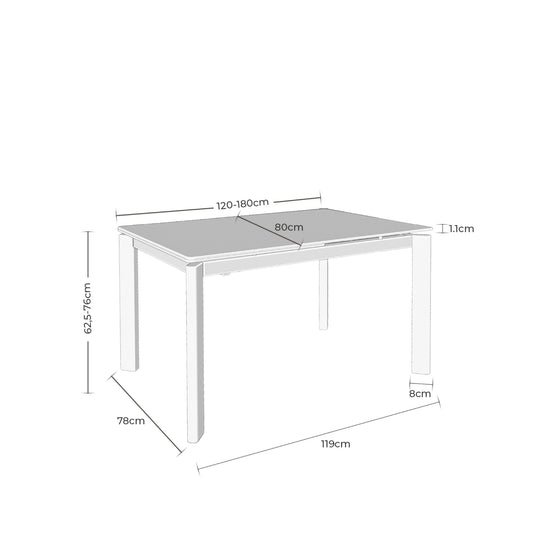 Mesa Constance 120 creta – esquema com as medidas