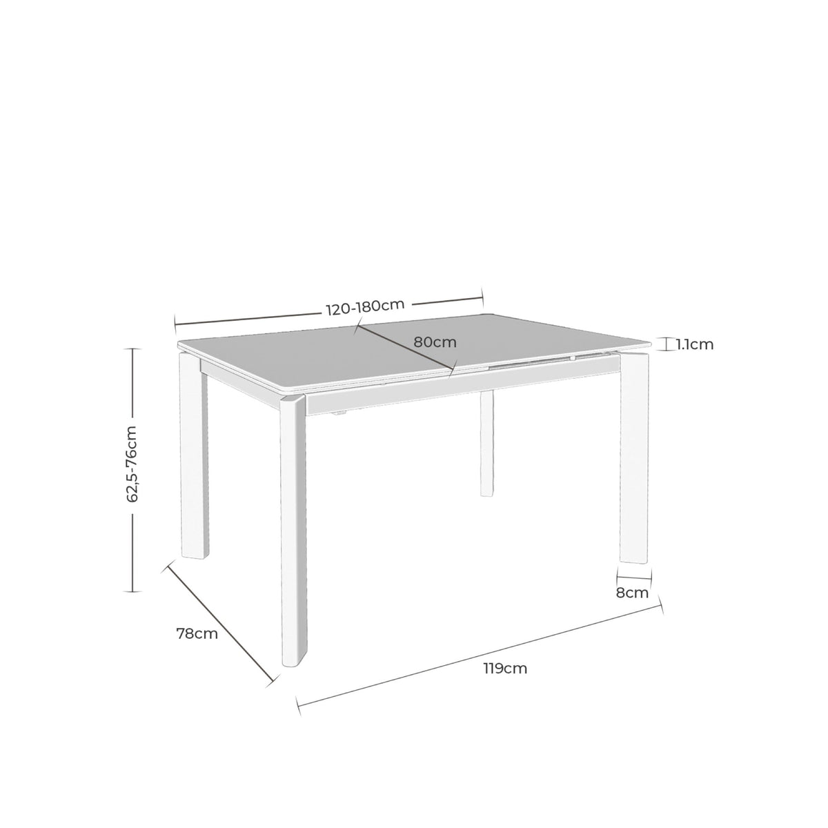 Mesa Constance 120 creta – esquema com as medidas
