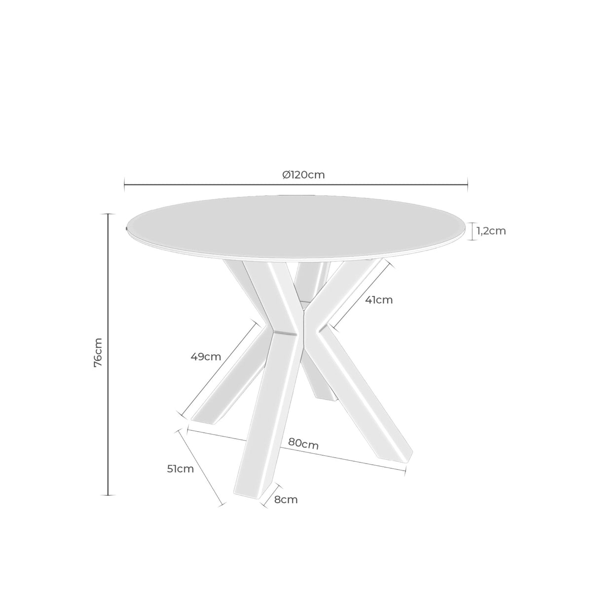 Table Fiorella 120 Sahara and black – dimensions diagram