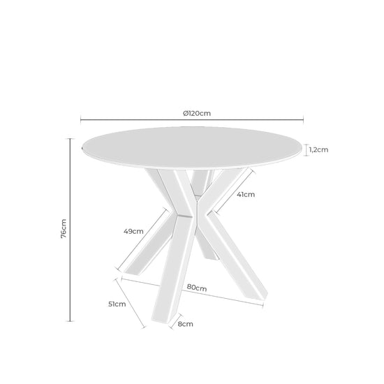 Mesa Fiorella 120 creta e bege – esquema com as medidas