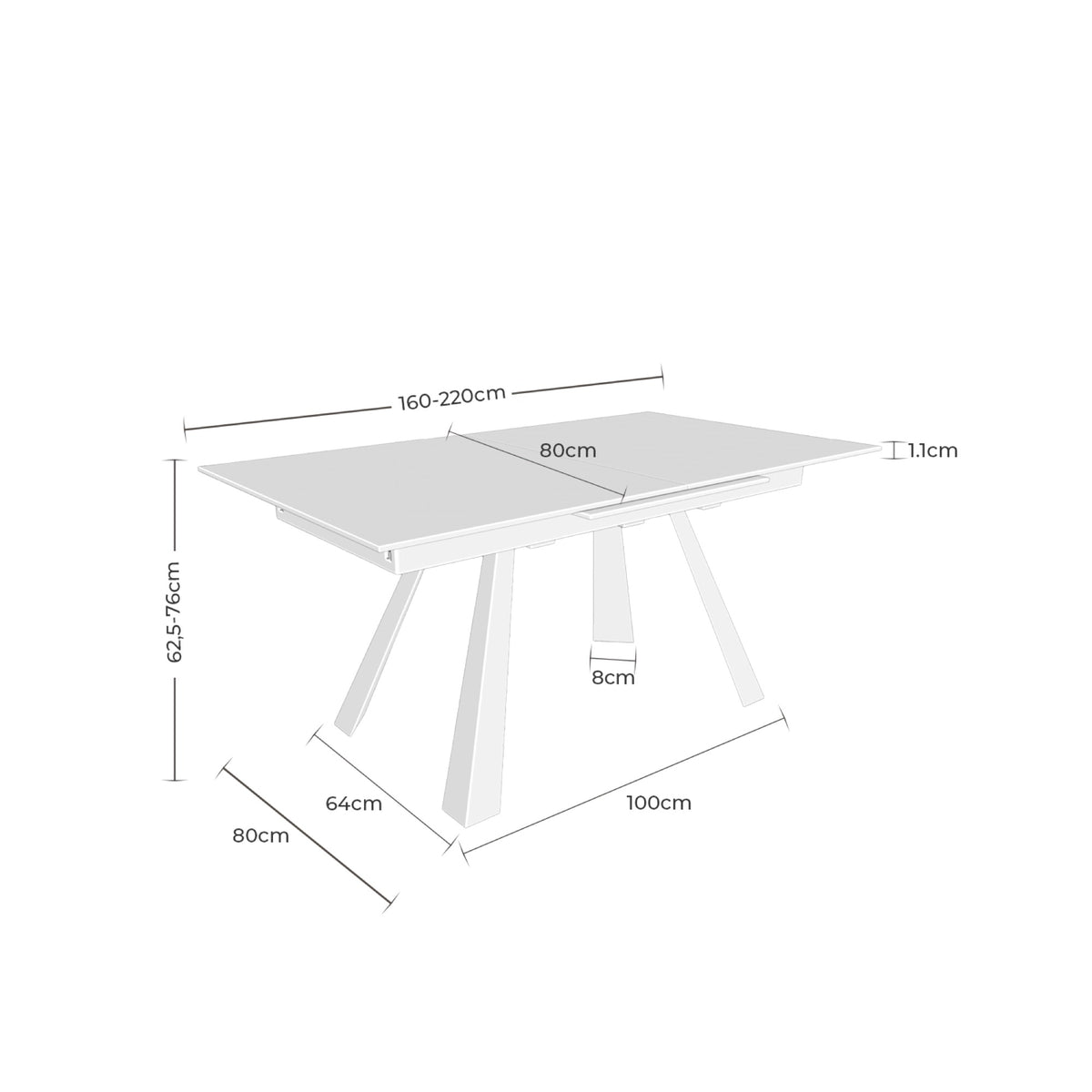 Mesa Judy 160 Extensível – esquema com as medidas