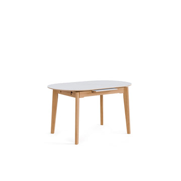 Mesa extensível Velma 140 cm oval com tampo em porcelana e pés em madeira